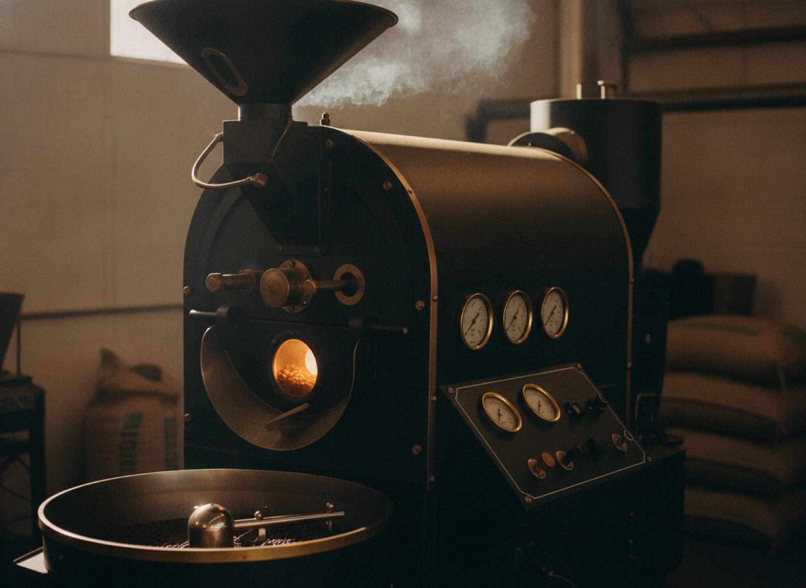 Drum roaster mid-roast