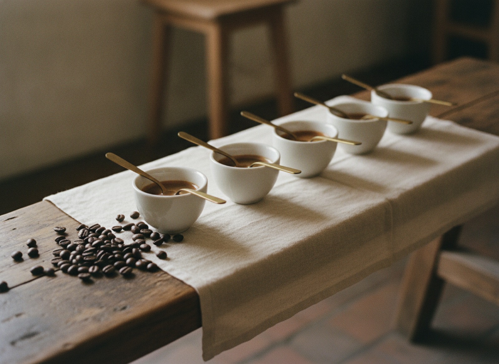 Cupping table with cups and spoons