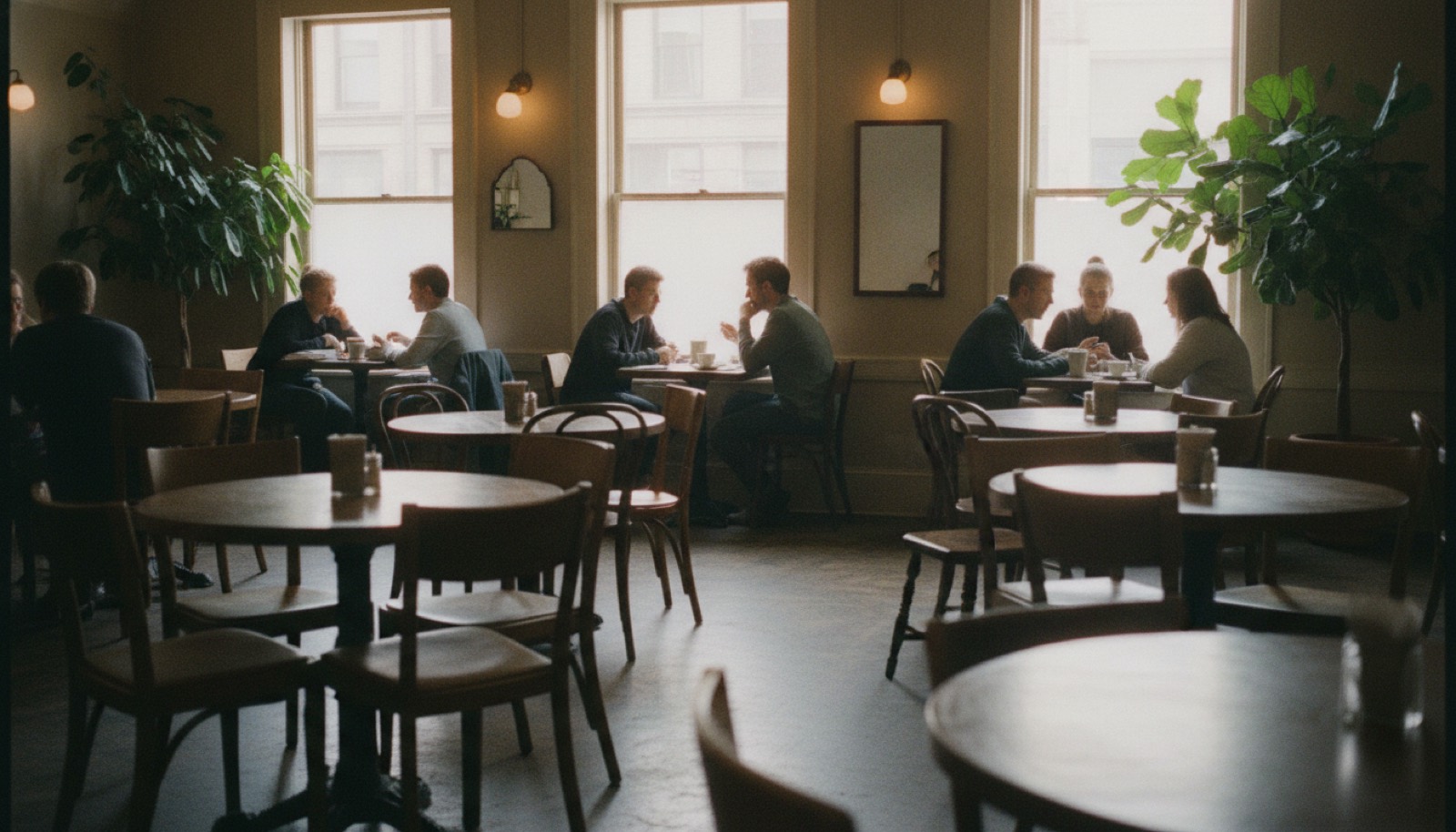 The busy front room of the cafe